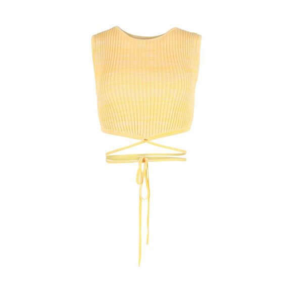 Christopher Esber Tops - Christopher Esber Wrap-Tie Knit Crop Top in Yellow Viscose
